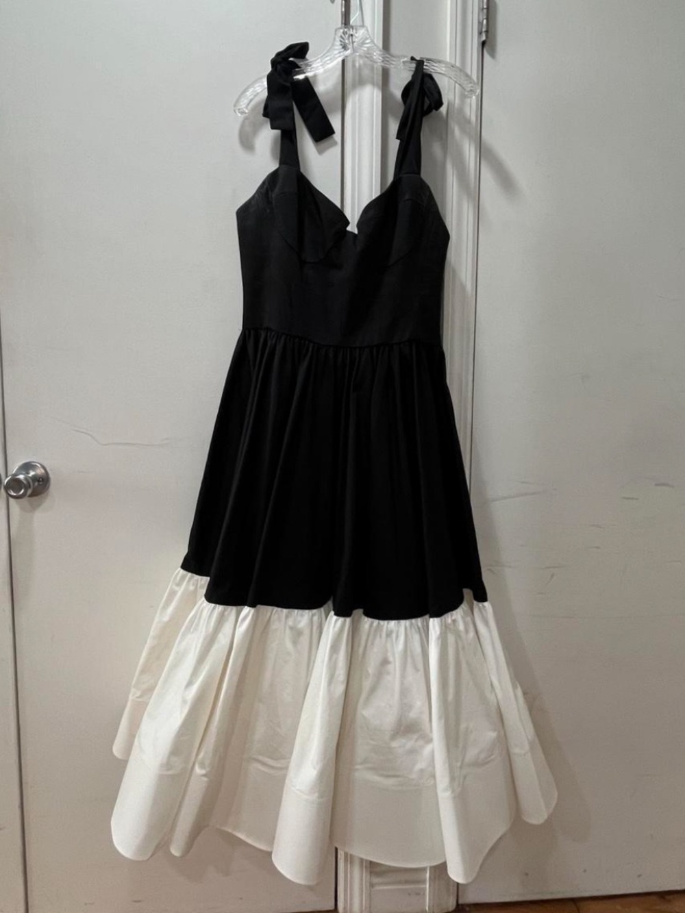 Bronx and Banco Black & White Tie-Shoulder Midi Dress - Picture 2 of 4